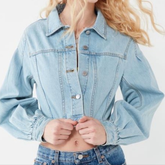 BDG Puff Sleeve Cropped Denim Jean Jacket - Picture 2 of 5